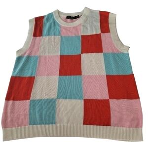 Lillusory Striped Knit Vest XL Pink Red Aqua White Colorblocks Easter Spring  pa